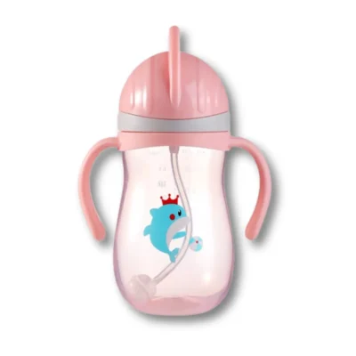 Εκπαιδευτικό Ποτηράκι με Καλαμάκι και Βαρίδι - Δελφινάκι Ροζ