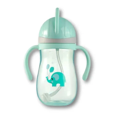 Εκπαιδευτικό Ποτηράκι με Καλαμάκι και Βαρίδι - Ελεφαντάκι Γαλάζιο