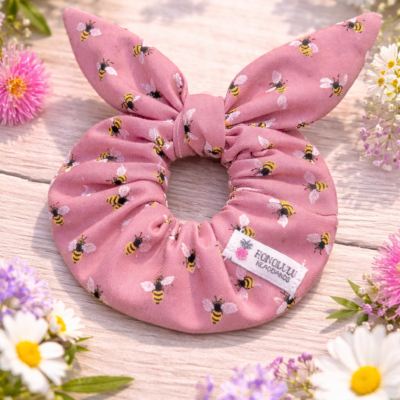 Pink Bees (Handmade Scrunchie)